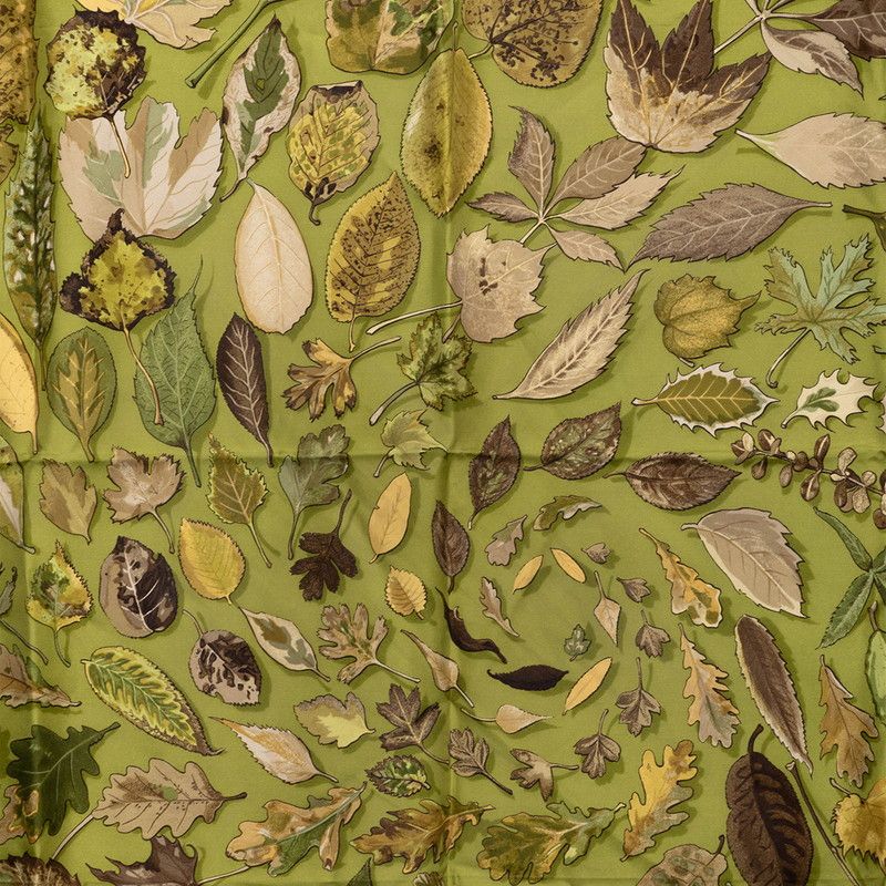 Hermes Carre 90 Tourbillon Fallen Leaves Swirl Scarf Green Gray Silk — view 3
