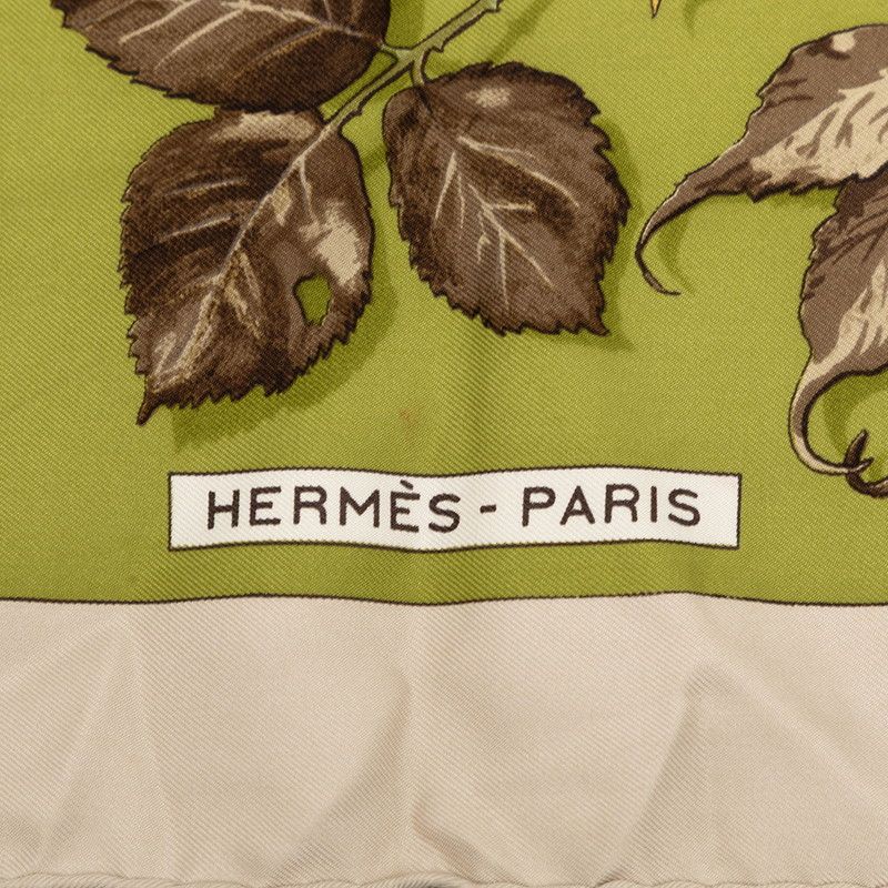 Hermes Carre 90 Tourbillon Fallen Leaves Swirl Scarf Green Gray Silk — view 6