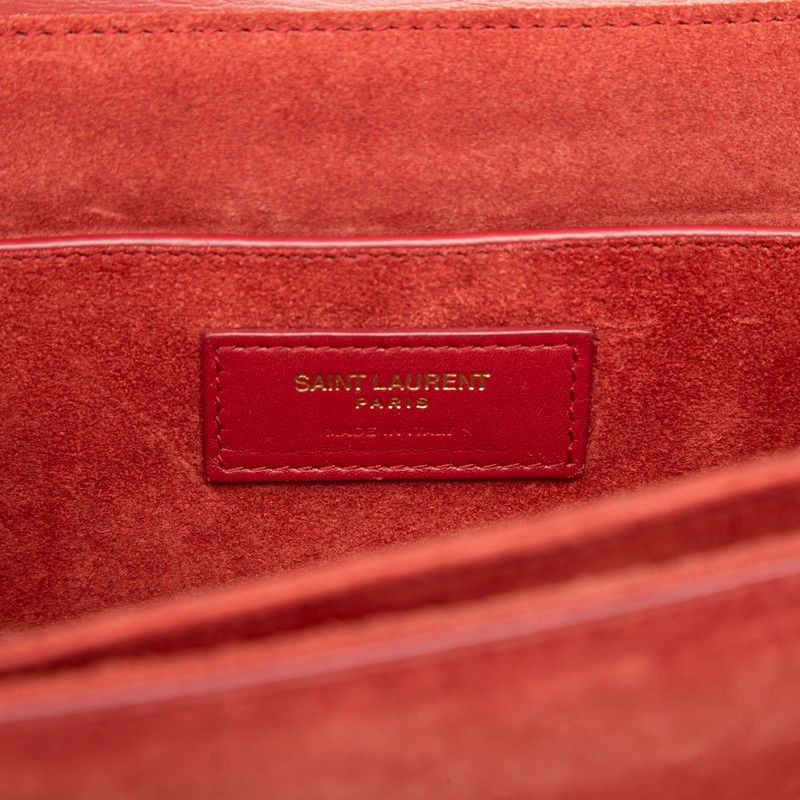Saint Laurent Belle Chasse Crossbody Shoulder Bag Red Leather Suede — view 8