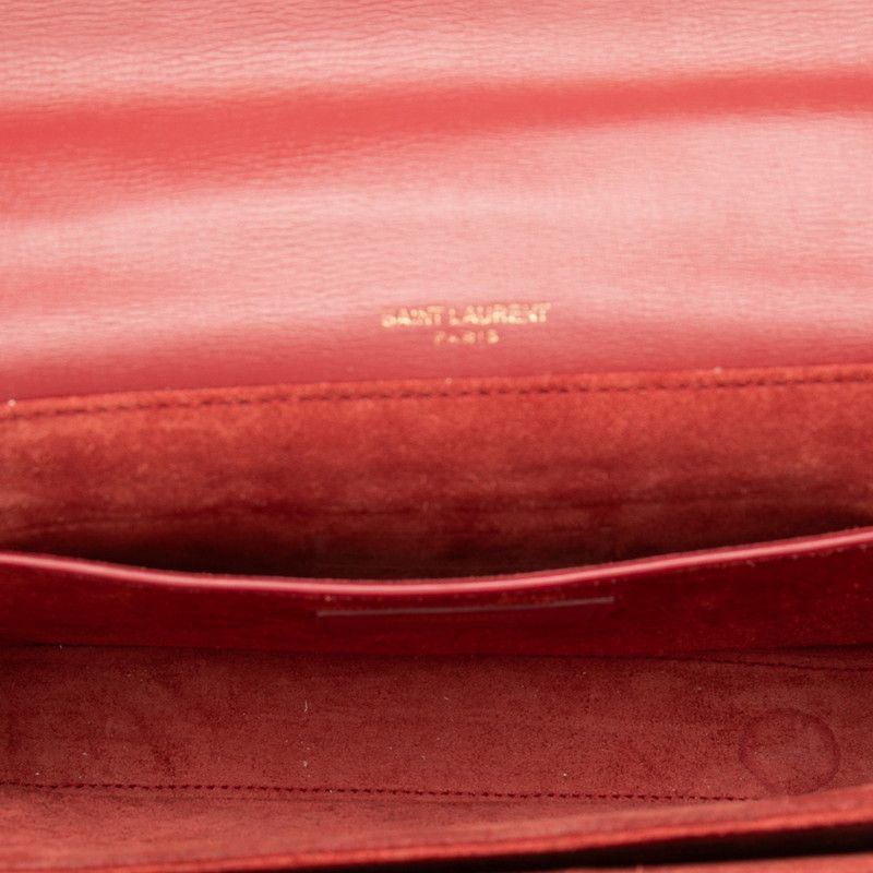 Saint Laurent Belle Chasse Crossbody Shoulder Bag Red Leather Suede — view 6