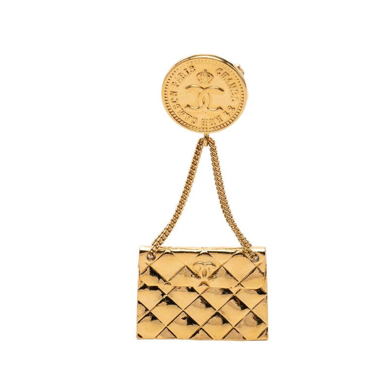 Chanel CC Logo Quilted Bag Motif Brooch Gold Plated