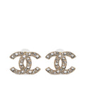 Chanel CC Logo Stud Earrings Gold Plated Rhinestone
