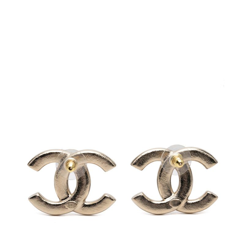 Chanel CC Logo Stud Earrings Gold Plated Rhinestone — view 2