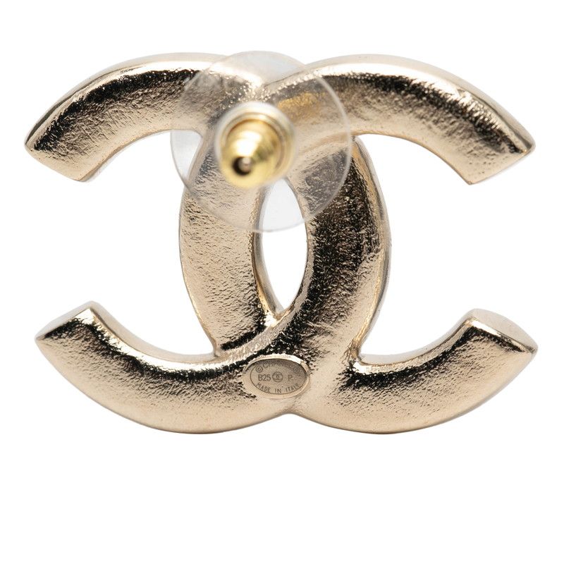 Chanel CC Logo Stud Earrings Gold Plated Rhinestone — view 3