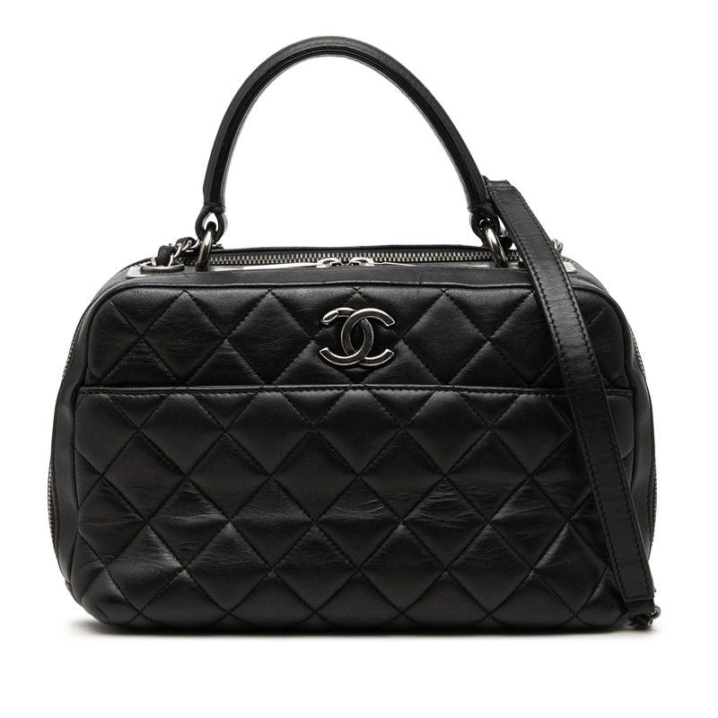 Chanel Quilted CC Logo Boss Sling Bag Chain 2-Way Black Lambskin