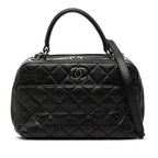 Chanel Quilted CC Logo Boss Sling Bag Chain 2-Way Black Lambskin