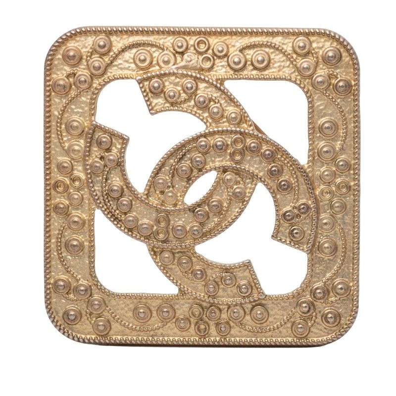 Chanel Vintage CC Logo Diamond Brooch Gold Plated