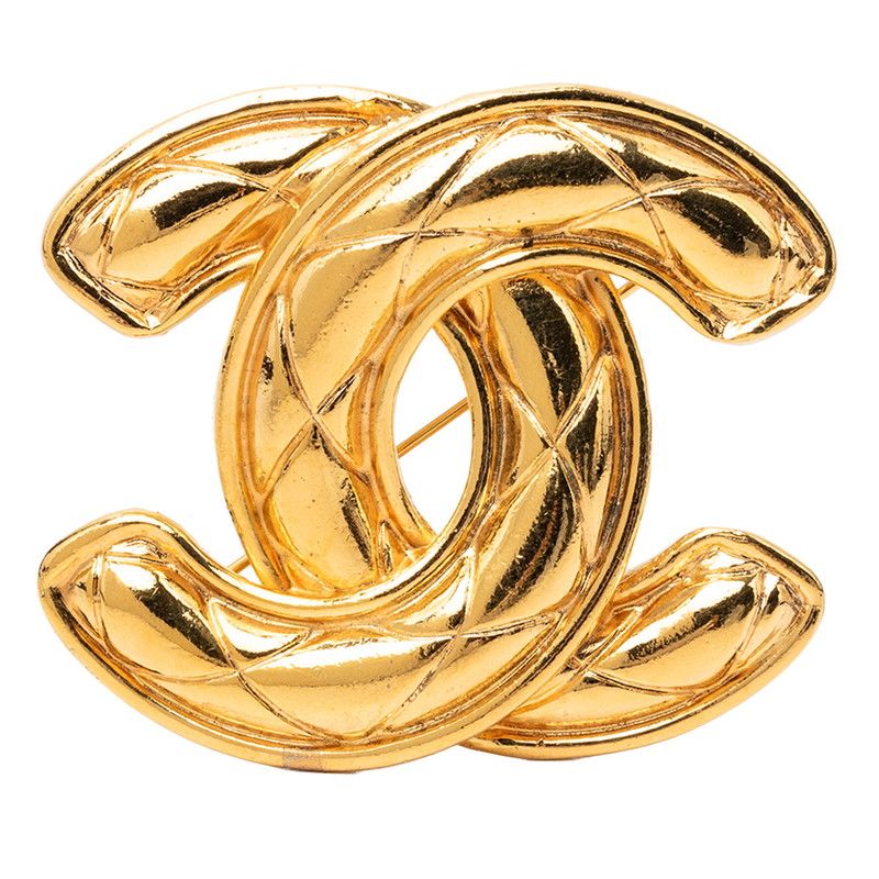 Chanel Quilted CC Logo Brooch Gold Plated