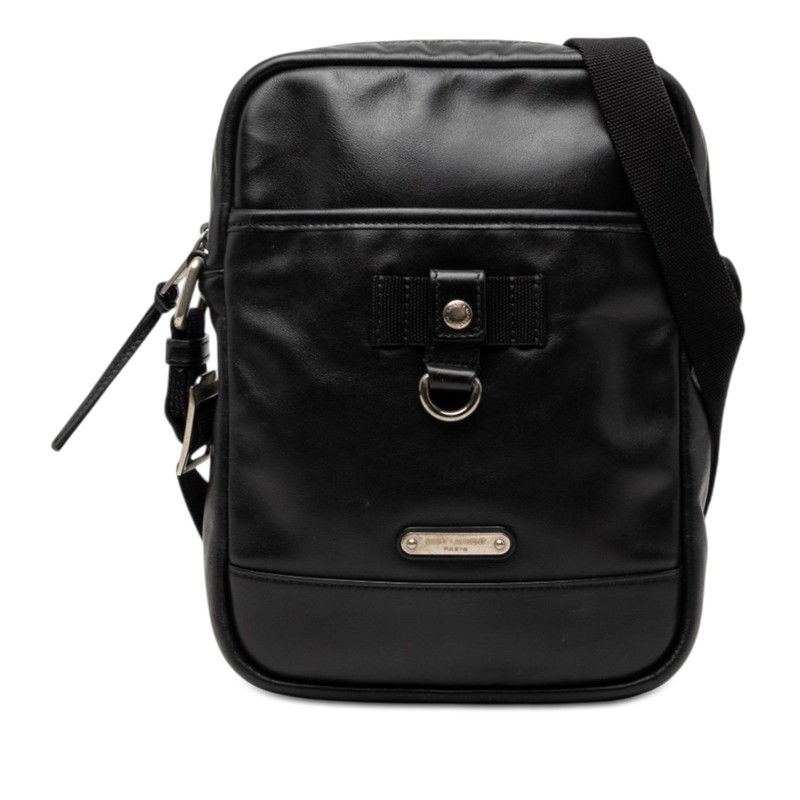 Saint Laurent Logo Shoulder Bag Cross Crossbody Black Leather