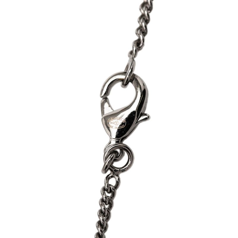 Chanel Camellia CC Logo Necklace Silver Black Metal Rhinestone — view 5