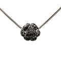 Chanel Camellia CC Logo Necklace Silver Black Metal Rhinestone