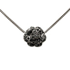 Chanel Camellia CC Logo Necklace Silver Black Metal Rhinestone