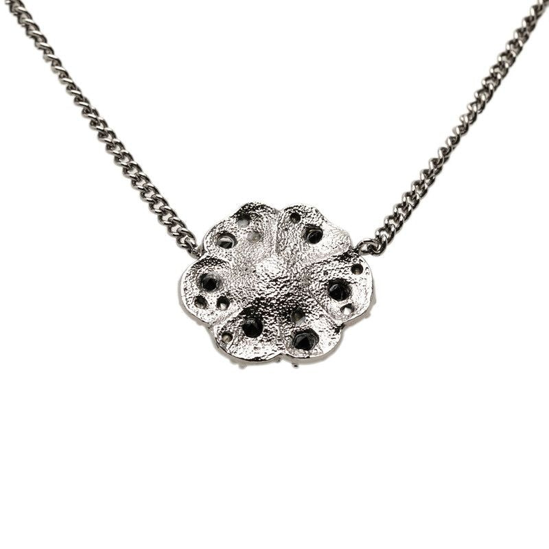 Chanel Camellia CC Logo Necklace Silver Black Metal Rhinestone — view 2