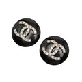 Chanel CC Logo Earrings Silver Black Metal Rhinestone