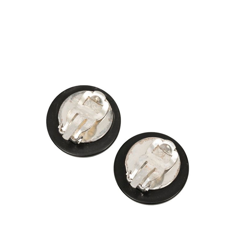 Chanel CC Logo Earrings Silver Black Metal Rhinestone — view 2