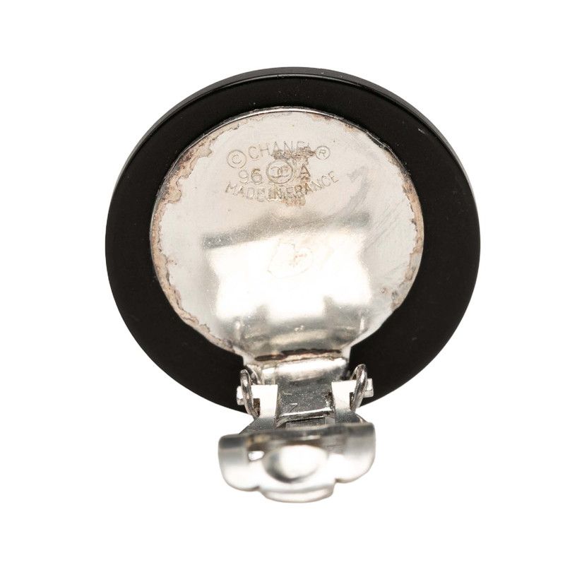 Chanel CC Logo Earrings Silver Black Metal Rhinestone — view 3