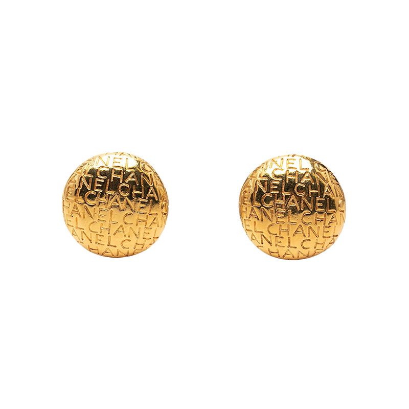 Chanel Vintage Logo Round Earrings Gold Plated