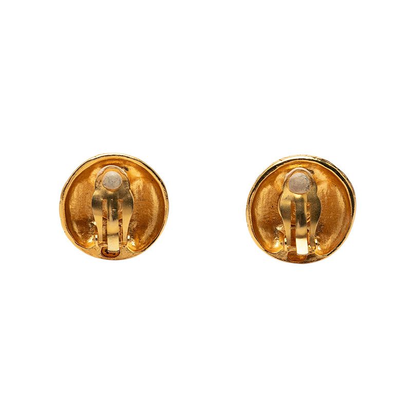Chanel Vintage Logo Round Earrings Gold Plated — view 2