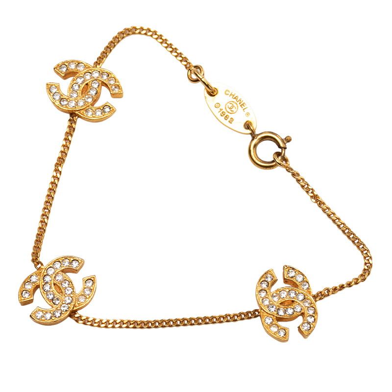 Chanel Vintage CC Logo Bracelet Gold Plated Rhinestone — view 2