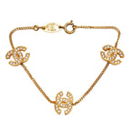 Chanel Vintage CC Logo Bracelet Gold Plated Rhinestone