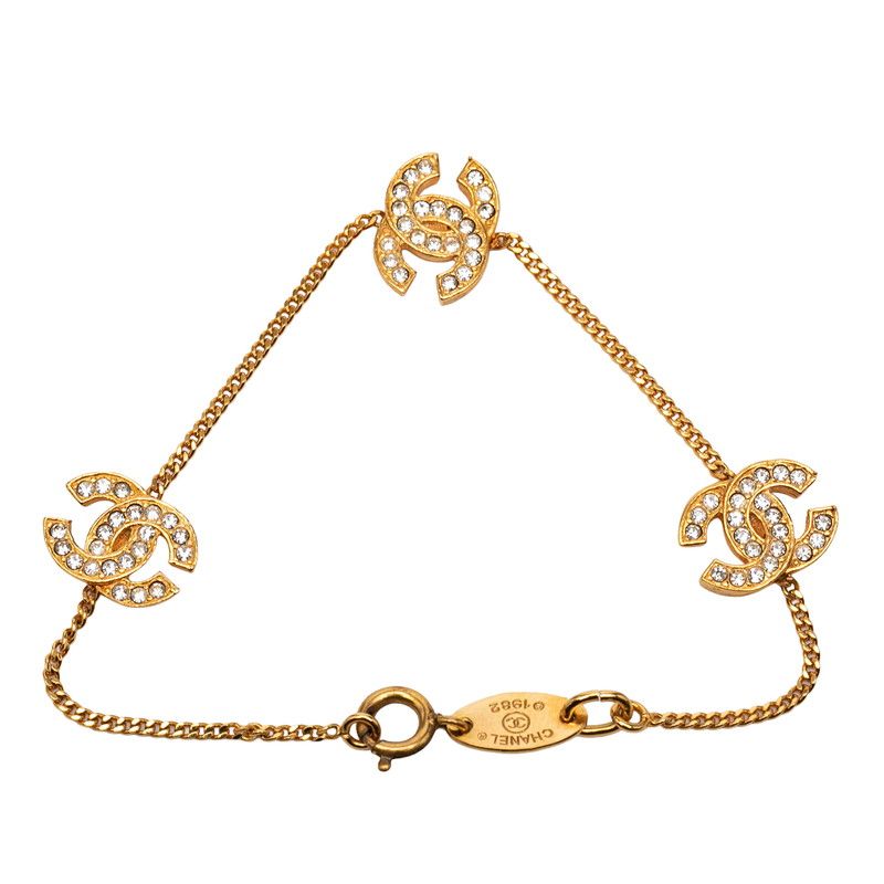 Chanel Vintage CC Logo Bracelet Gold Plated Rhinestone — view 3