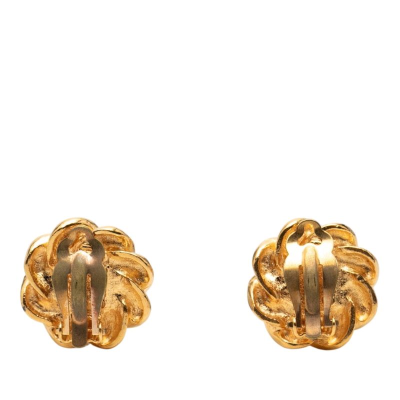 Chanel Vintage Flower Motif Earrings Gold Plated Faux Pearl — view 2