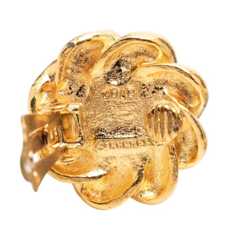 Chanel Vintage Flower Motif Earrings Gold Plated Faux Pearl — view 3