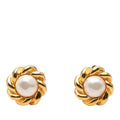 Chanel Vintage Flower Motif Earrings Gold Plated Faux Pearl