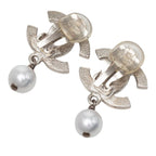 Chanel CC Logo Earrings Silver Metal Faux Pearl — view 2