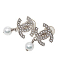 Chanel CC Logo Earrings Silver Metal Faux Pearl