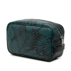Saint Laurent Logo Botanical Palm Leaf Print Pouch Clutch Green Black Grained — view 2