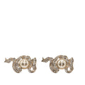 Chanel CC Logo Ribbon Motif Earrings Gold Plated Faux Pearl Rhinestone