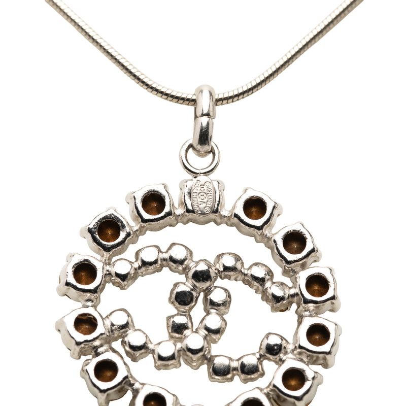Chanel CC Logo Necklace Silver Metal Rhinestone — view 3