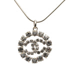 Chanel CC Logo Necklace Silver Metal Rhinestone