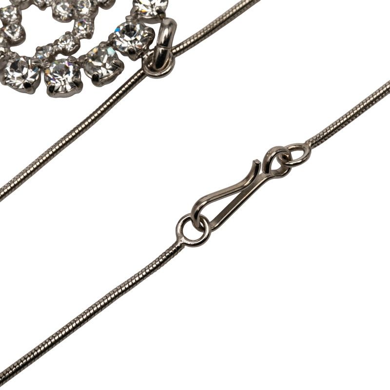 Chanel CC Logo Necklace Silver Metal Rhinestone — view 4