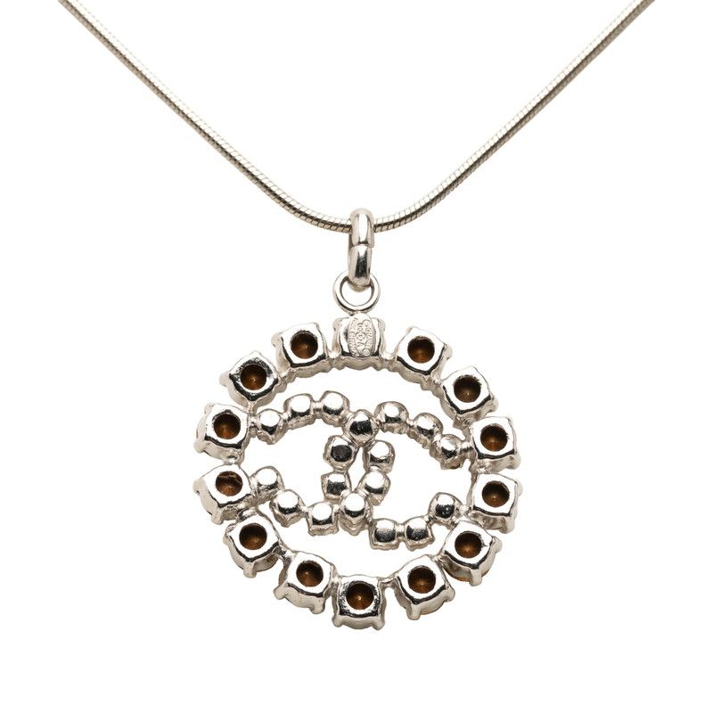 Chanel CC Logo Necklace Silver Metal Rhinestone — view 2
