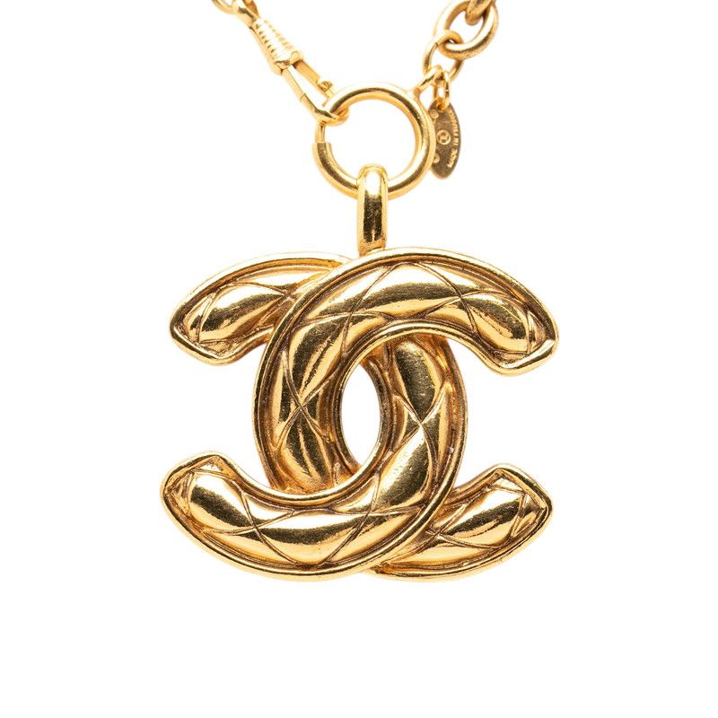 Chanel Quilted CC Logo Log Chain Necklace Gold Plated