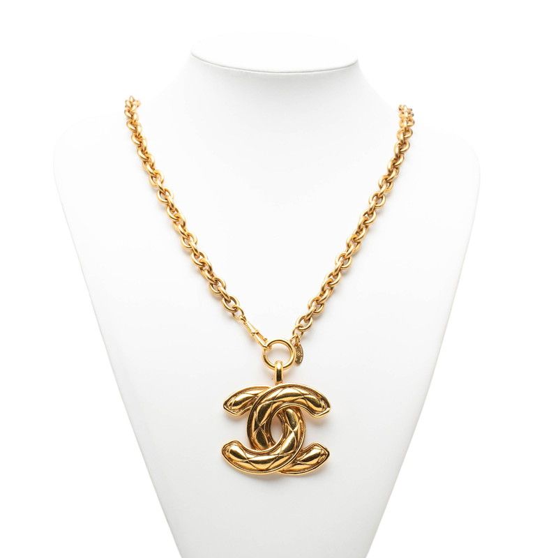 Chanel Quilted CC Logo Log Chain Necklace Gold Plated — view 6