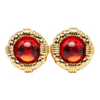 Chanel Gripoix Round Earrings 23 Gold Red Plated — view 2