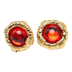 Chanel Gripoix Round Earrings 23 Gold Red Plated