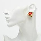 Chanel Gripoix Round Earrings 23 Gold Red Plated — view 5