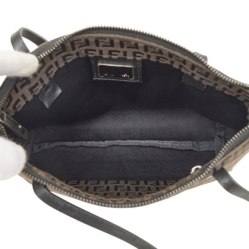Fendi Zucchino Handbag Mini Tote Brown Canvas Leather — view 8