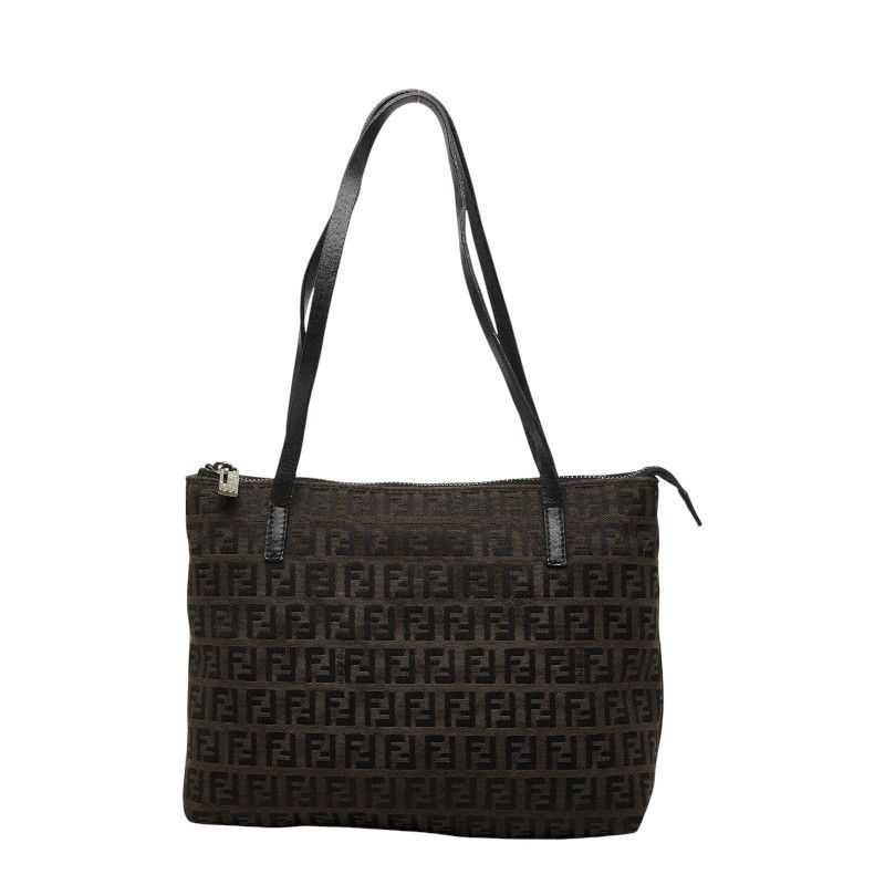 Fendi Zucchino Handbag Mini Tote Brown Canvas Leather