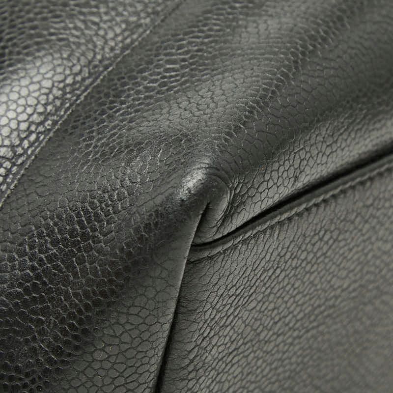 Chanel CC Logo Chain Tote Shoulder Bag Black Caviar Leather — view 5