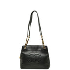 Chanel CC Logo Chain Tote Shoulder Bag Black Caviar Leather