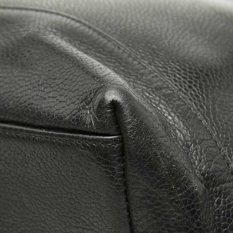 Chanel CC Logo Chain Tote Shoulder Bag Black Caviar Leather — view 6