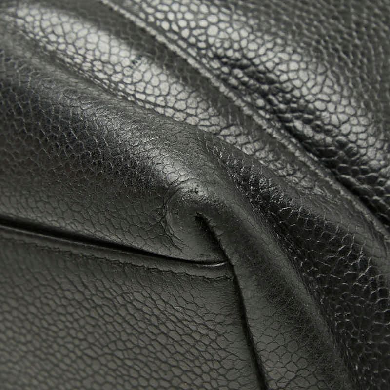 Chanel CC Logo Chain Tote Shoulder Bag Black Caviar Leather — view 4