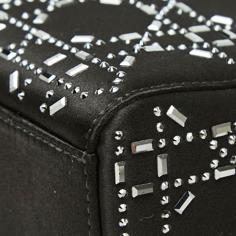 Dior Crystal Cannage Lady Dior Mini 2-Way Shoulder Bag Black Satin — view 6