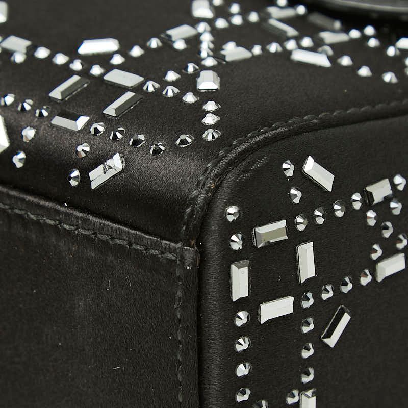 Dior Crystal Cannage Lady Dior Mini 2-Way Shoulder Bag Black Satin — view 4