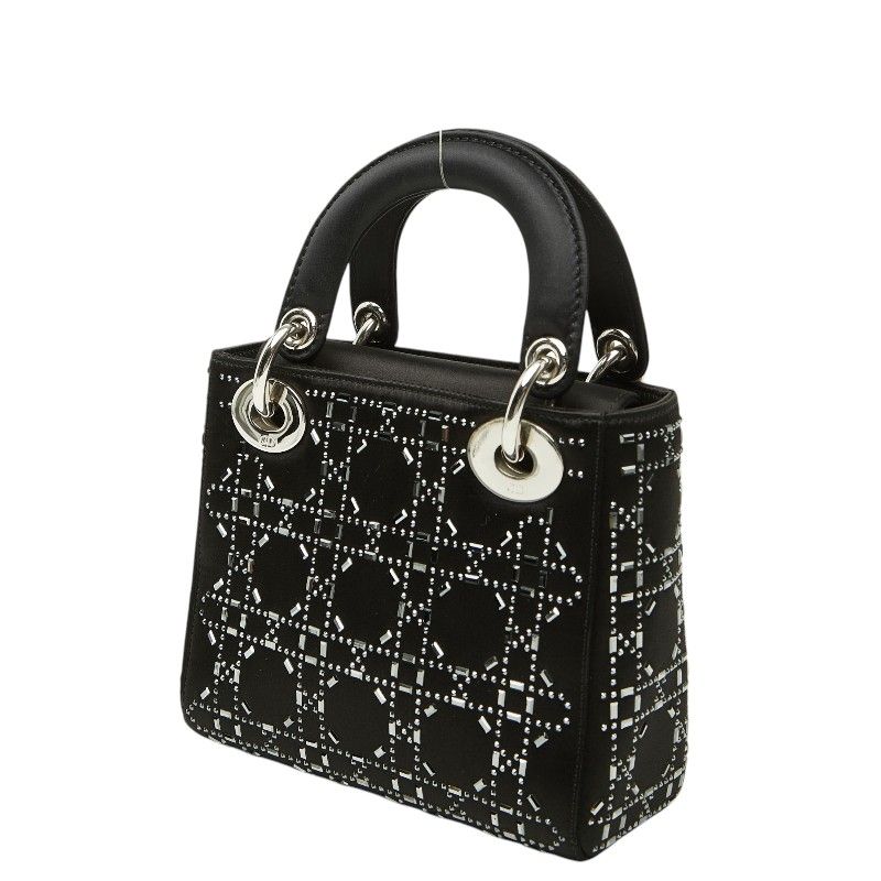 Dior Crystal Cannage Lady Dior Mini 2-Way Shoulder Bag Black Satin — view 2